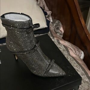 INC International Concepts Black Glitter Heeled Boots